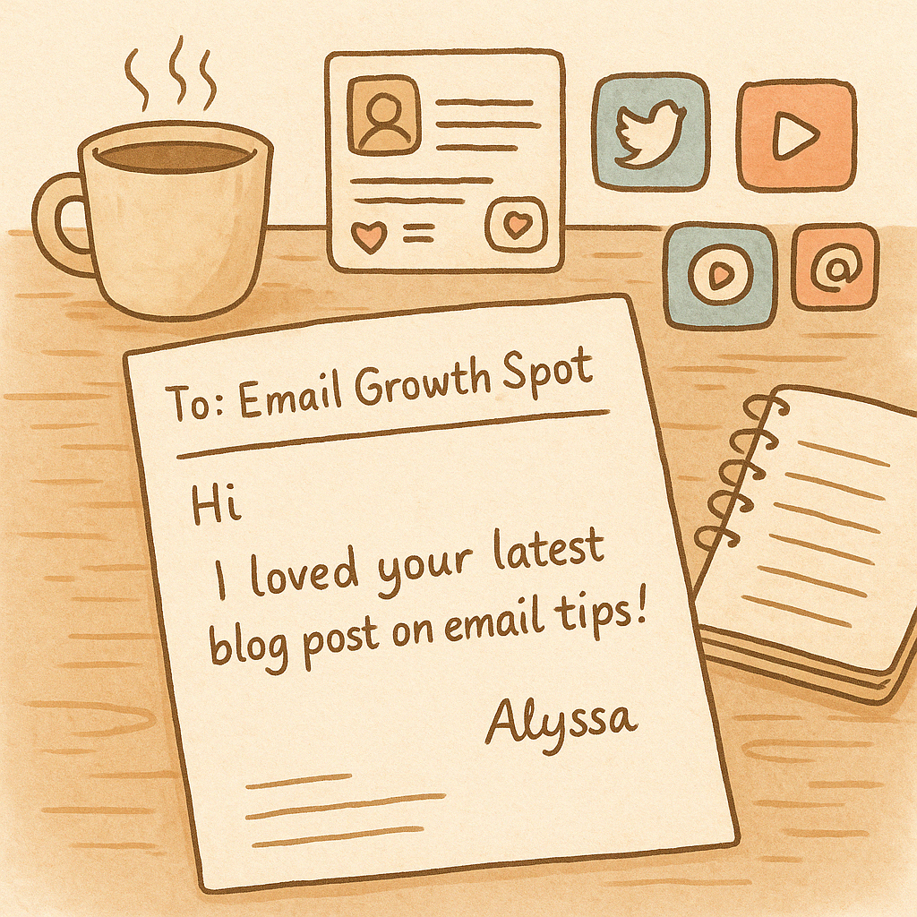 pencil drawn piece of paper saying "To email growth spot hi i loved your latest tips"